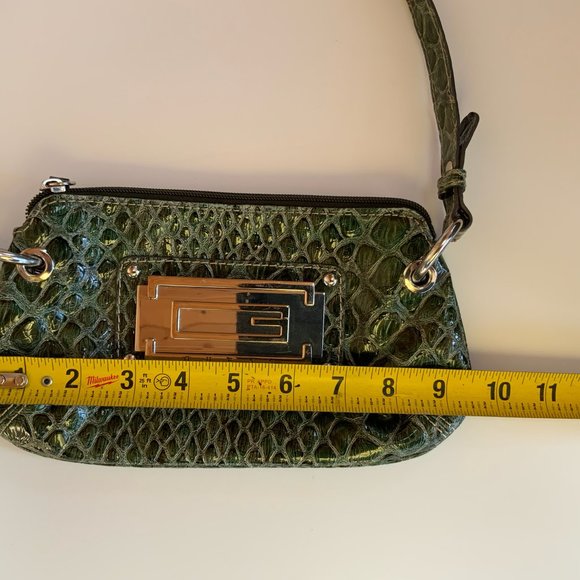 GUESS tribal mini purse. Snakeskin pattern, green with silver accents. - Picture 4 of 11